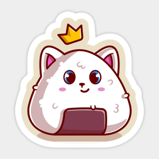 Cute Cat Onigiri With Crown Cartoon Sticker